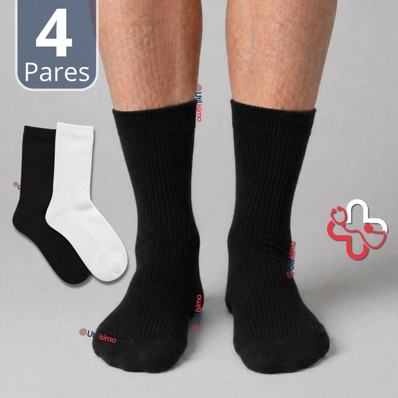 PACK 4 PARES CALCETINES DIABETICOS HOMBRE ALGODON SUAVE COLORES SURTIDOS PROTECCION - 1