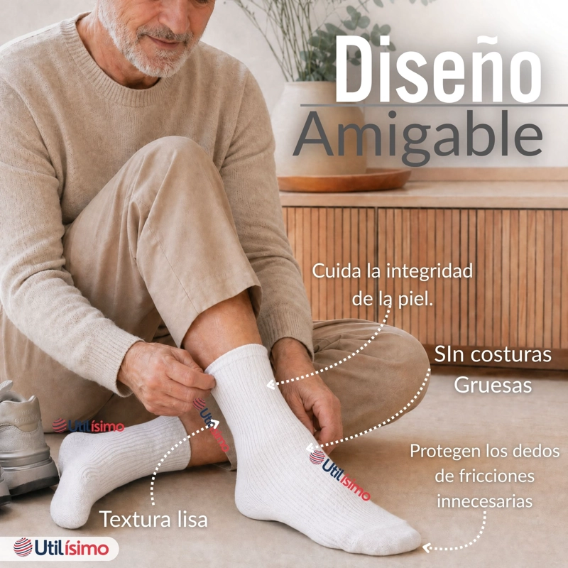 PACK 4 PARES CALCETINES DIABETICOS HOMBRE ALGODON SUAVE COLORES SURTIDOS PROTECCION - 9