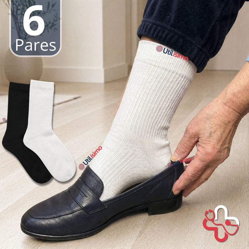 PACK 6 PARES CALCETINES DIABETICOS HOMBRE ALGODON SUAVE COLORES SURTIDOS PROTECCION - 1