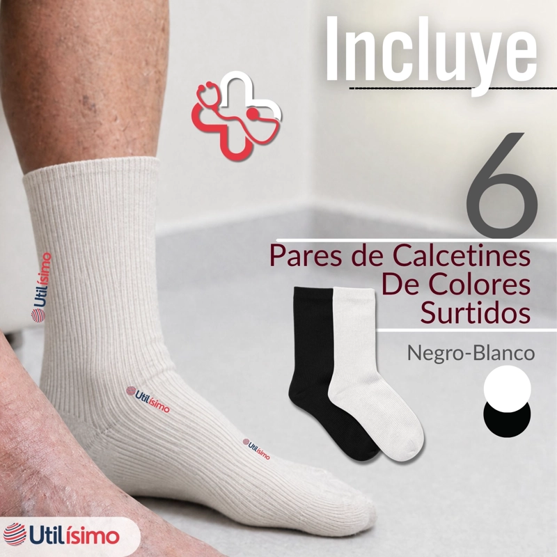 PACK 6 PARES CALCETINES DIABETICOS HOMBRE ALGODON SUAVE COLORES SURTIDOS PROTECCION - 2