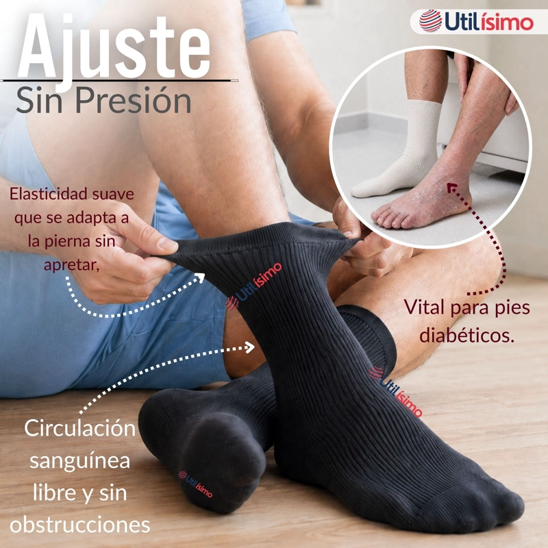 PACK 6 PARES CALCETINES DIABETICOS HOMBRE ALGODON SUAVE COLORES SURTIDOS PROTECCION - 5