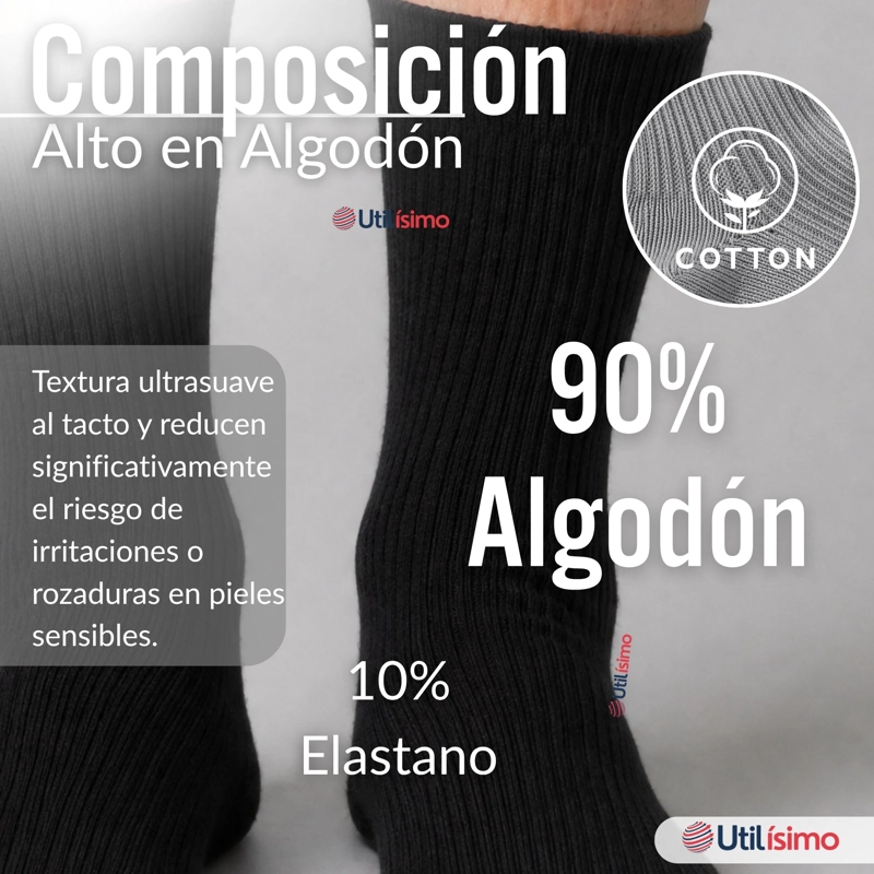 PACK 6 PARES CALCETINES DIABETICOS HOMBRE ALGODON SUAVE COLORES SURTIDOS PROTECCION - 6