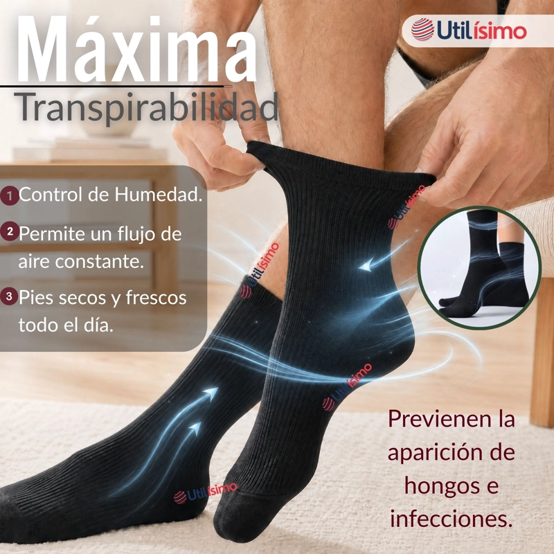 PACK 6 PARES CALCETINES DIABETICOS HOMBRE ALGODON SUAVE COLORES SURTIDOS PROTECCION - 7