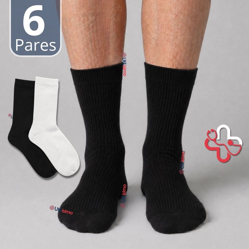 PACK 6 PARES CALCETINES DIABETICOS HOMBRE ALGODON SUAVE COLORES SURTIDOS PROTECCION - 1