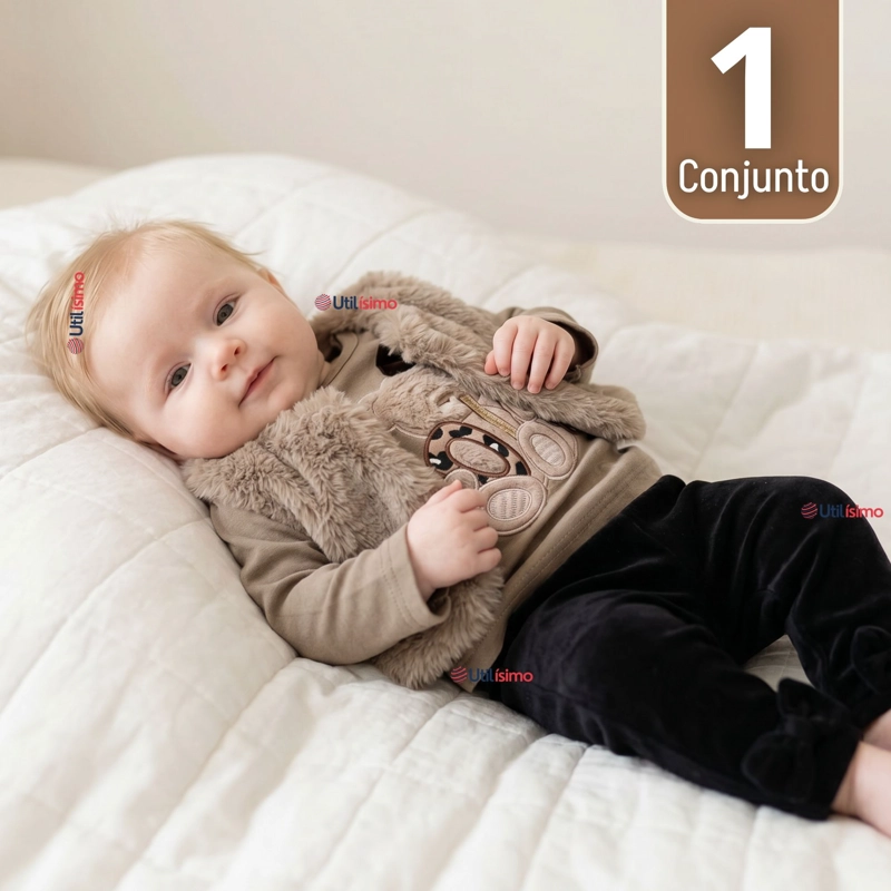 CONJUNTO BUZO POLERA CHALECO 3 PIEZAS BEBE NIÑA TEDMIMAK BEAUTIFUL BEAR - 1
