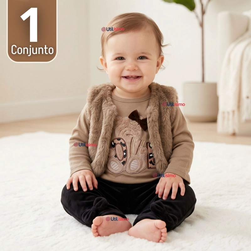 CONJUNTO BUZO POLERA CHALECO 3 PIEZAS BEBE NIÑA TEDMIMAK BEAUTIFUL BEAR - 1