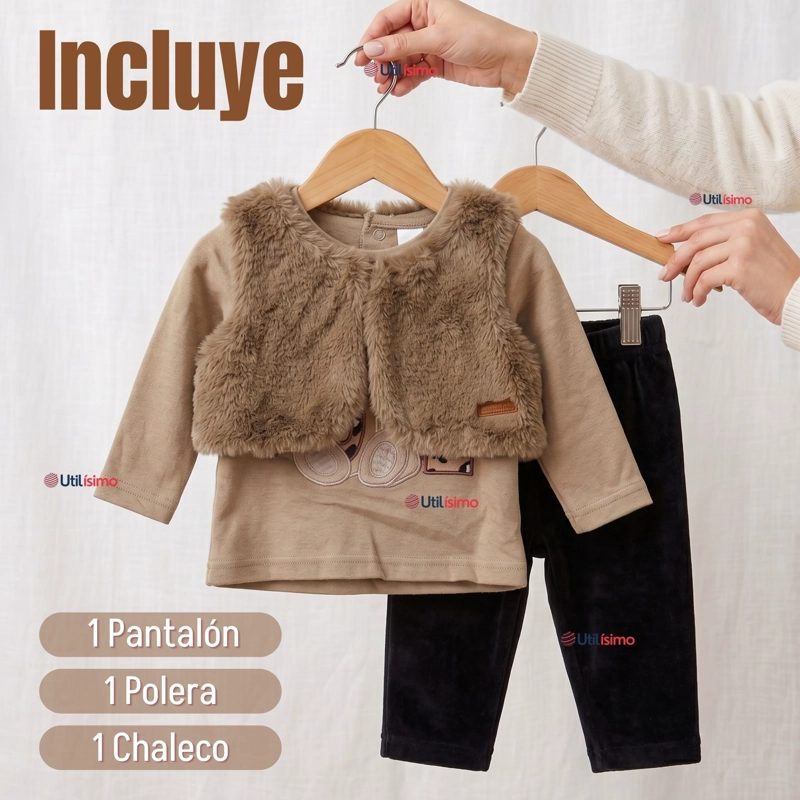 CONJUNTO BUZO POLERA CHALECO 3 PIEZAS BEBE NIÑA TEDMIMAK BEAUTIFUL BEAR - 2
