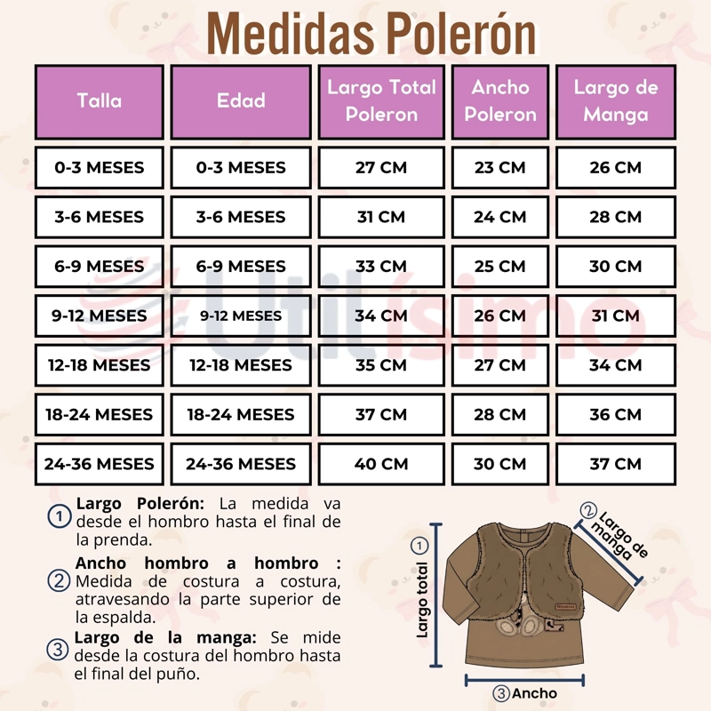 CONJUNTO BUZO POLERA CHALECO 3 PIEZAS BEBE NIÑA TEDMIMAK BEAUTIFUL BEAR - 3