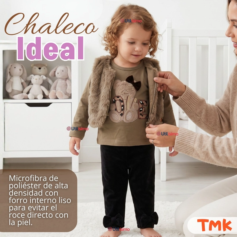 CONJUNTO BUZO POLERA CHALECO 3 PIEZAS BEBE NIÑA TEDMIMAK BEAUTIFUL BEAR - 9