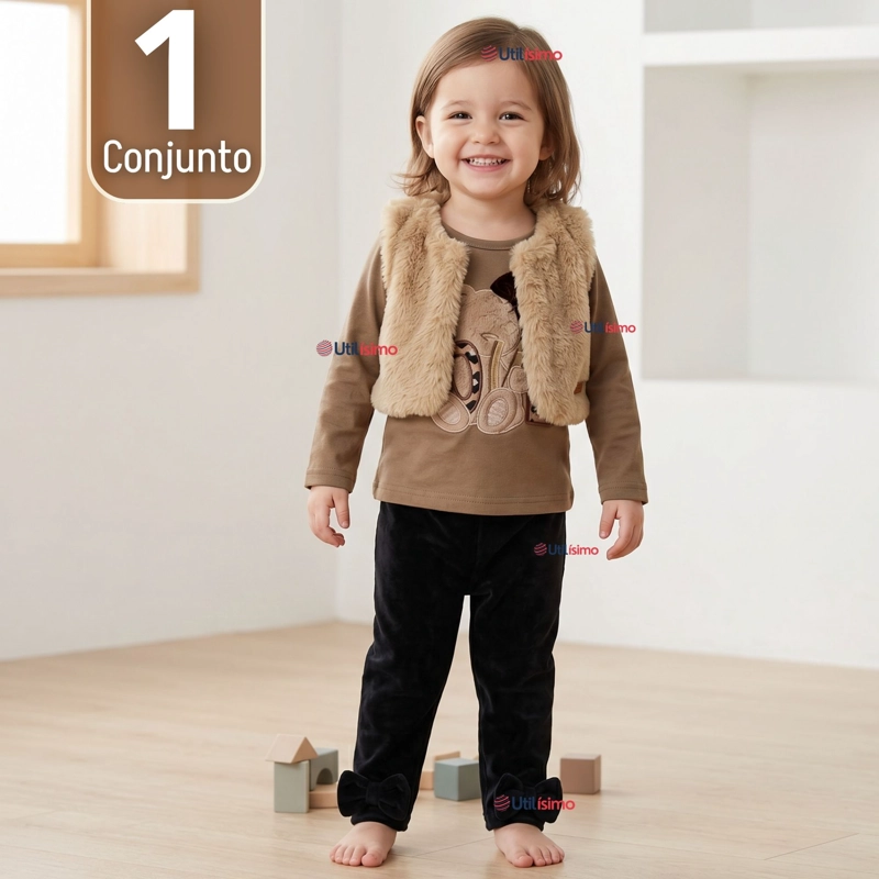 CONJUNTO BUZO POLERA CHALECO 3 PIEZAS BEBE NIÑA TEDMIMAK BEAUTIFUL BEAR - 1