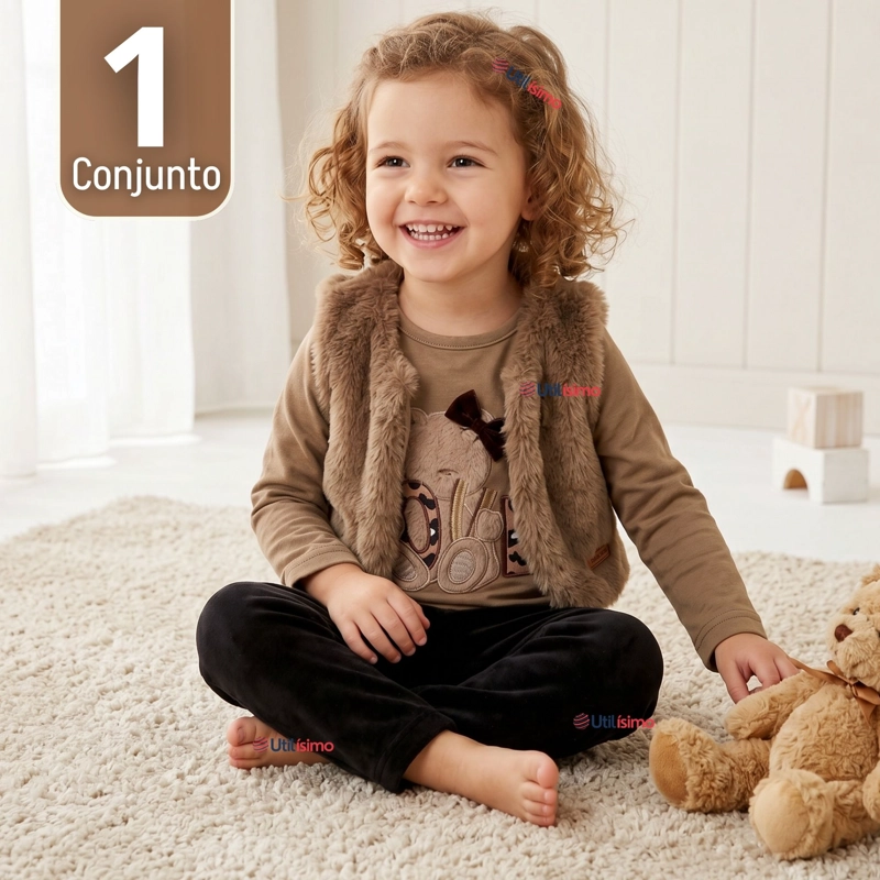 CONJUNTO BUZO POLERA CHALECO 3 PIEZAS NIÑA TEDMIMAK PRETTY BEAR - 1
