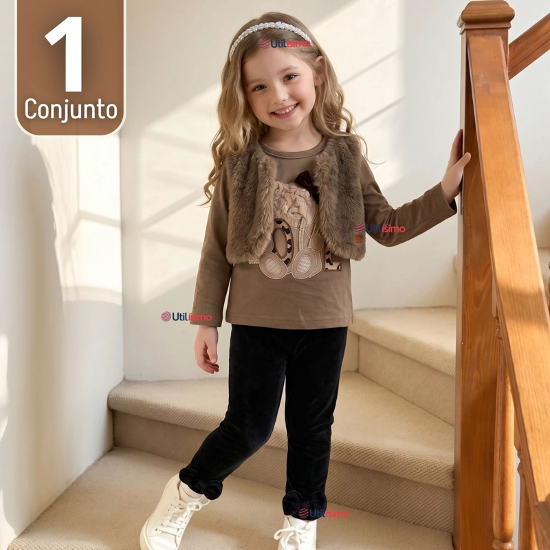 CONJUNTO BUZO POLERA CHALECO 3 PIEZAS NIÑA TEDMIMAK PRETTY BEAR - 1