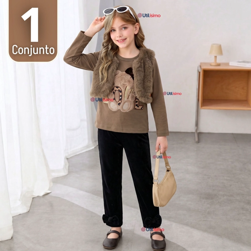 CONJUNTO BUZO POLERA CHALECO 3 PIEZAS NIÑA TEDMIMAK PRETTY BEAR - 1