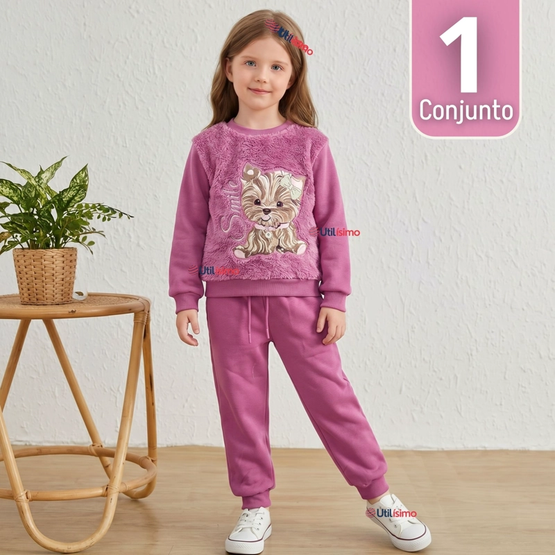 CONJUNTO BUZO POLERA 2 PIEZAS NIÑA 100% ALGODON TEDMIMAK FLUFFY ROSE - 1
