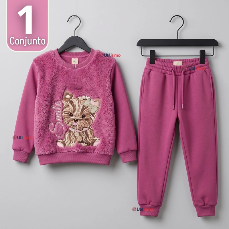 CONJUNTO BUZO POLERA 2 PIEZAS NIÑA 100% ALGODON TEDMIMAK FLUFFY ROSE - 1
