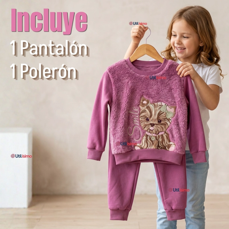 CONJUNTO BUZO POLERA 2 PIEZAS NIÑA 100% ALGODON TEDMIMAK FLUFFY ROSE - 2