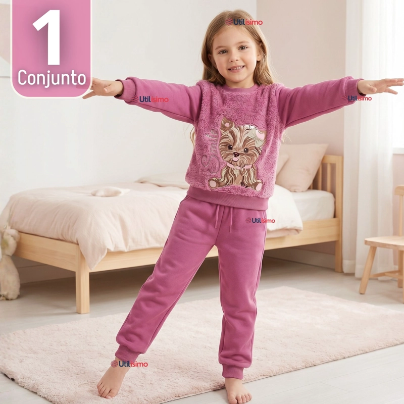CONJUNTO BUZO POLERA 2 PIEZAS NIÑA 100% ALGODON TEDMIMAK FLUFFY ROSE - 1