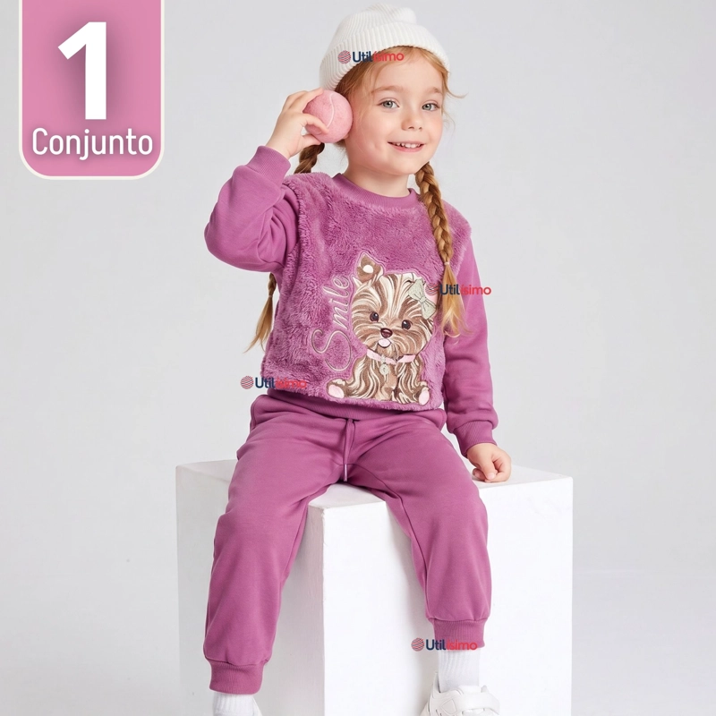 CONJUNTO BUZO POLERA 2 PIEZAS NIÑA 100% ALGODON TEDMIMAK FLUFFY ROSE - 1