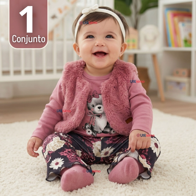 CONJUNTO BUZO POLERA CHALECO 3 PIEZAS BEBE NIÑA TEDMIMAK BEAUTIFUL BUNNY - 1