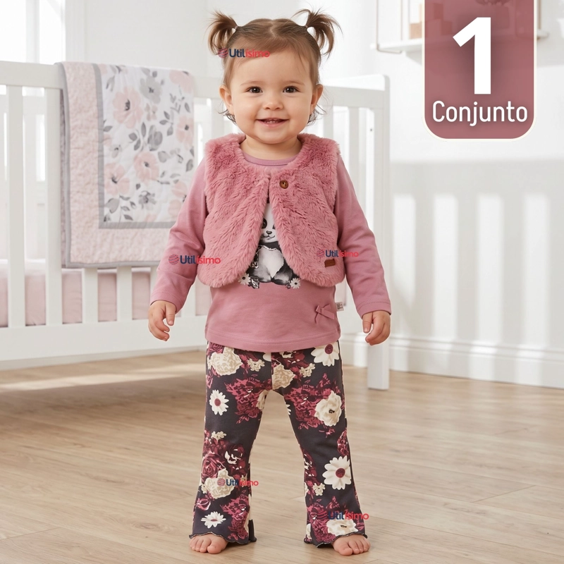 CONJUNTO BUZO POLERA CHALECO 3 PIEZAS BEBE NIÑA TEDMIMAK BEAUTIFUL BUNNY - 1
