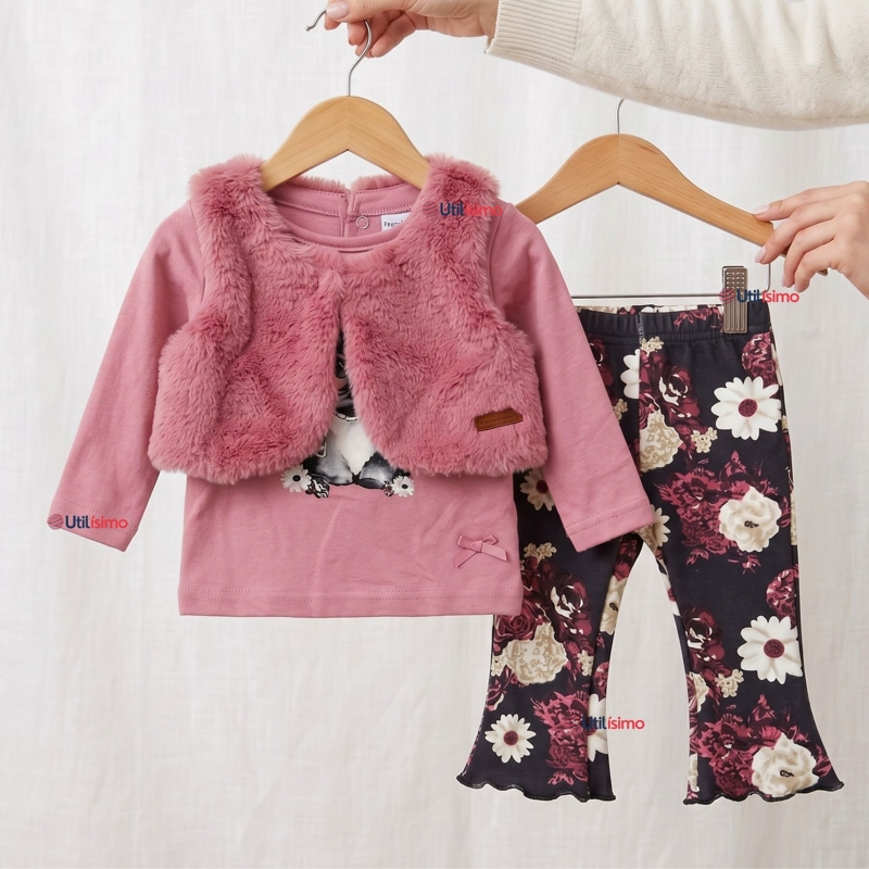 CONJUNTO BUZO POLERA CHALECO 3 PIEZAS BEBE NIÑA TEDMIMAK BEAUTIFUL BUNNY - 1