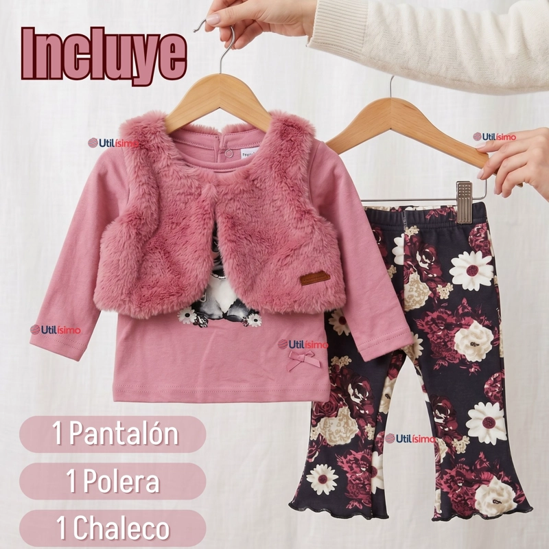CONJUNTO BUZO POLERA CHALECO 3 PIEZAS BEBE NIÑA TEDMIMAK BEAUTIFUL BUNNY - 2