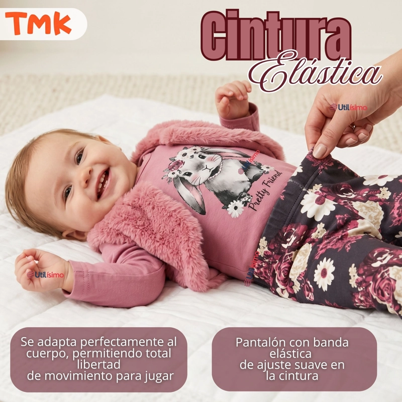 CONJUNTO BUZO POLERA CHALECO 3 PIEZAS BEBE NIÑA TEDMIMAK BEAUTIFUL BUNNY - 7