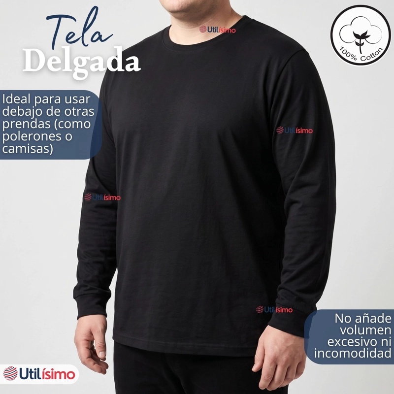 CAMISETA POLERA ALGODON MANGA LARGA CUELLO REDONDO PRIMERA CAPA HOMBRE - 8