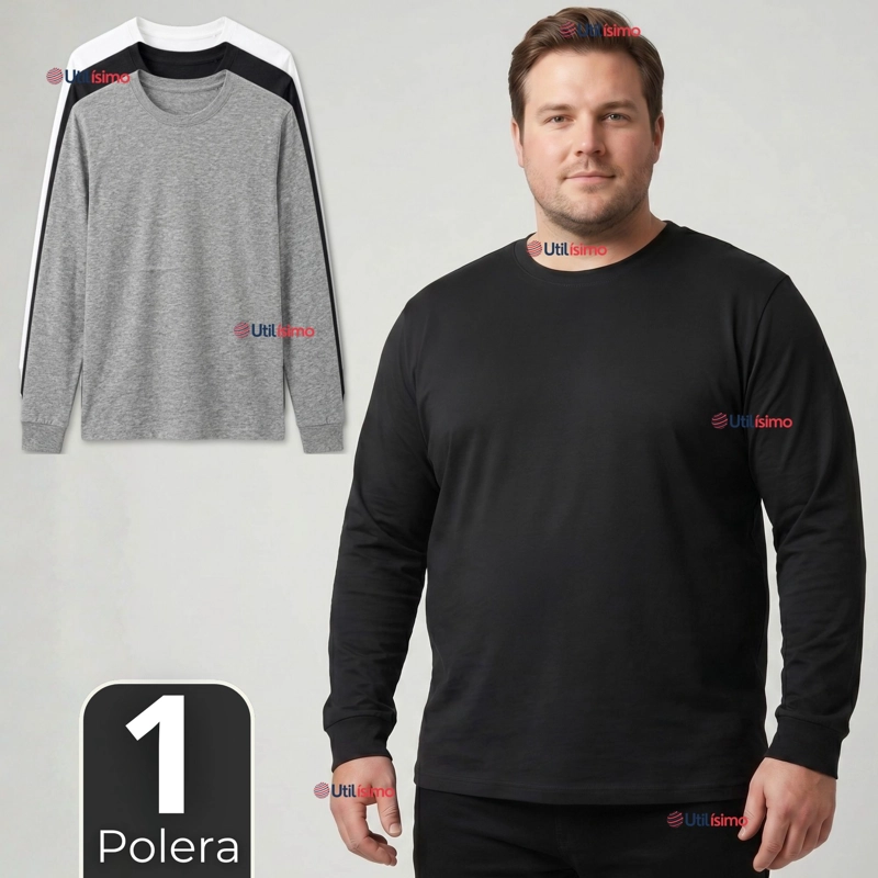 CAMISETA POLERA ALGODON MANGA LARGA CUELLO REDONDO PRIMERA CAPA HOMBRE - 1