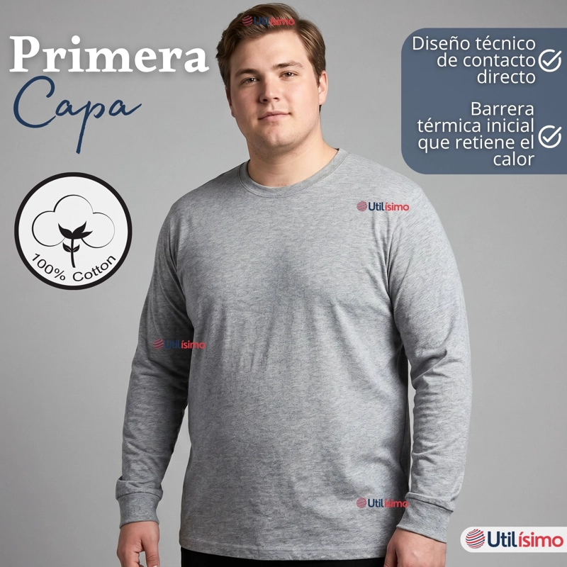 PACK 3 CAMISETAS POLERAS ALGODON MANGA LARGA CUELLO REDONDO PRIMERA CAPA HOMBRE - 4