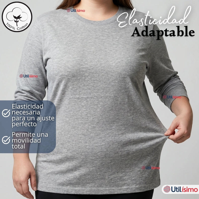 CAMISETA POLERA ALGODON MANGA LARGA CUELLO REDONDO PRIMERA CAPA MUJER - 6