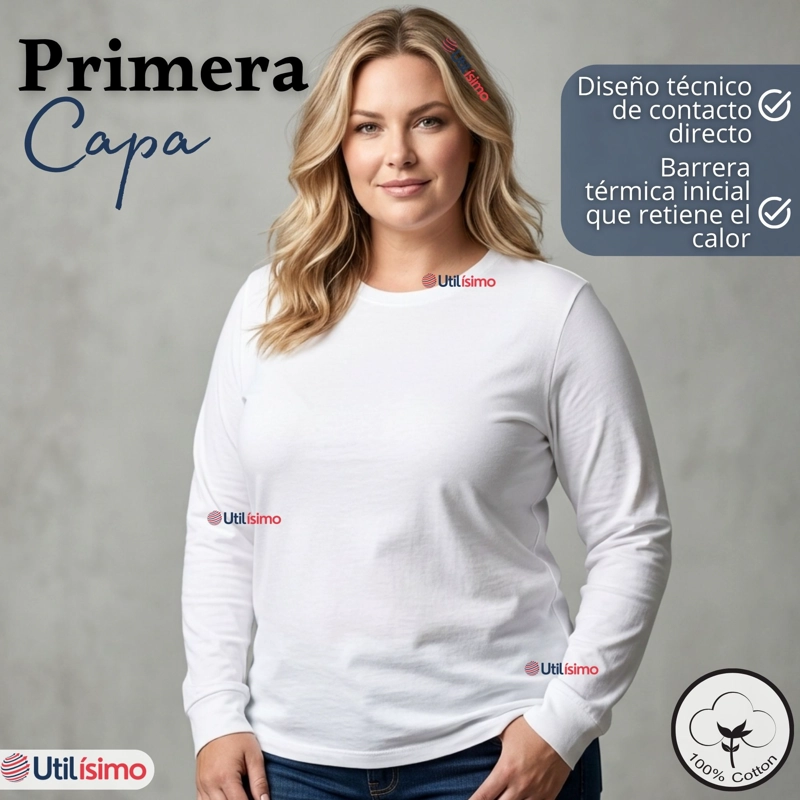 CAMISETA POLERA ALGODON MANGA LARGA CUELLO REDONDO PRIMERA CAPA MUJER - 4