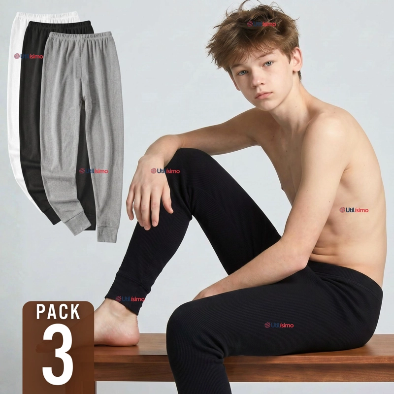 PACK 3 CALZONCILLOS LARGOS ALGODON CALZA INVIERNO PRIMERA CAPA JUVENIL - 1