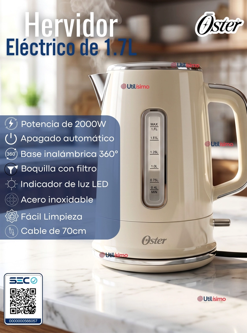 HERVIDOR ELECTRICO OSTER DE 1.7 LITROS PARA TE CAFE E INFUSIONES BVSTKT8107OM - 3