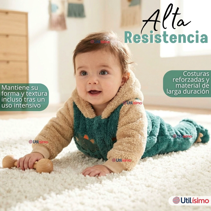 ENTERITO CON CAPUCHA TELA PLUSH VERDE DINOSAURIO BEBE NIÑO - 8