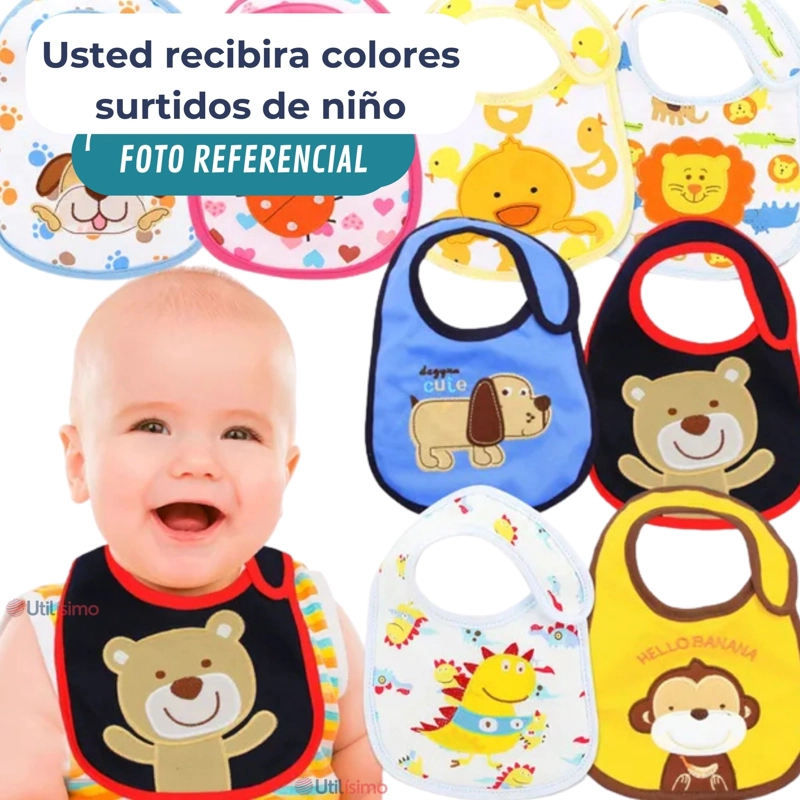 PACK 12 BABEROS IMPERMEABLES REGULABLES PARA BEBES JUMP KIDS NIÑO - 2