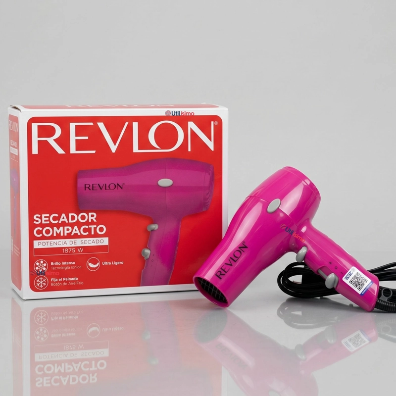 SECADOR DE CABELLO COMPACTO IONICO REVLON 1875W ROSA - 1