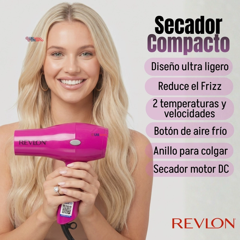 SECADOR DE CABELLO COMPACTO IONICO REVLON 1875W ROSA - 3