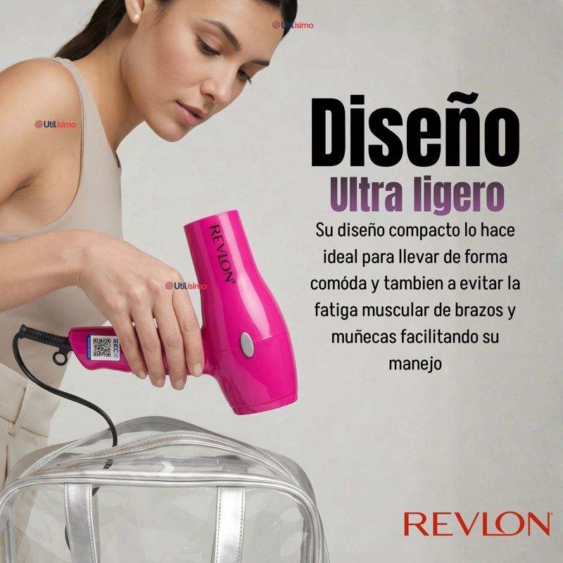 SECADOR DE CABELLO COMPACTO IONICO REVLON 1875W ROSA - 4
