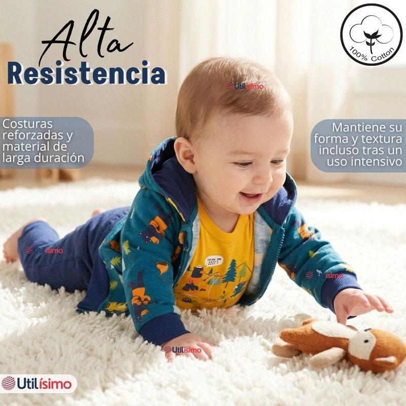 CONJUNTO 3 PIEZAS BUZO PANTALON POLERON BODY DE ALGODON AMARILLO OSOS BEBE NIÑO - 7