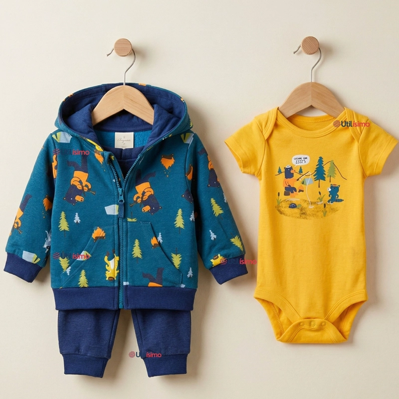 CONJUNTO 3 PIEZAS BUZO PANTALON POLERON BODY DE ALGODON AMARILLO OSOS BEBE NIÑO - 1