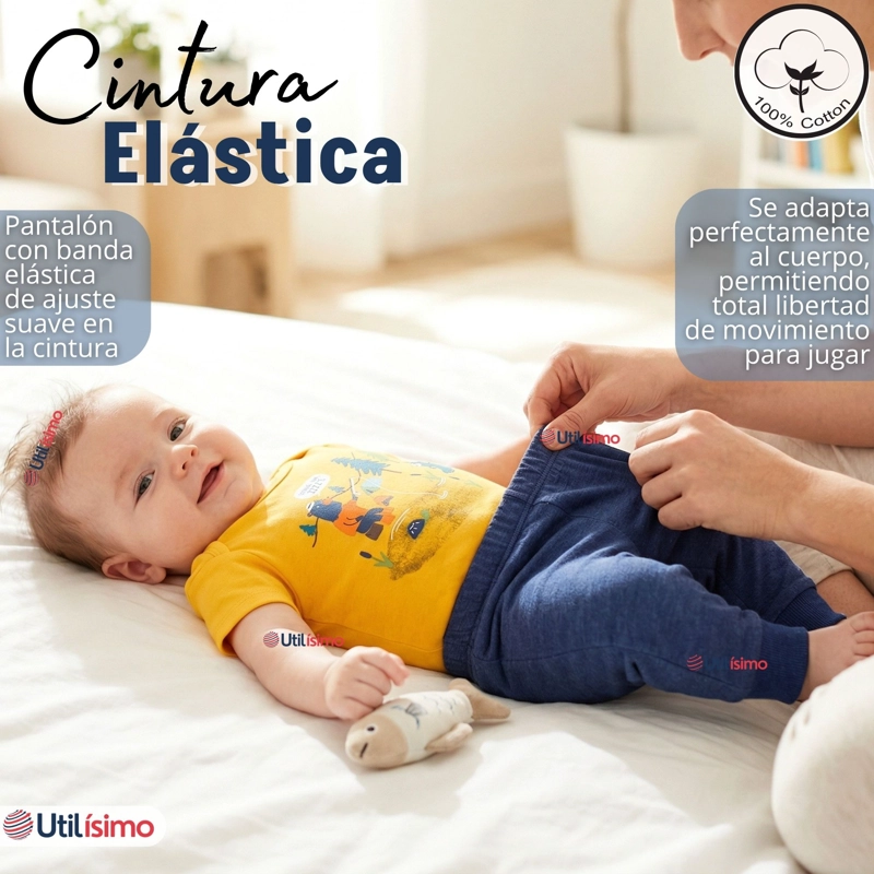 CONJUNTO 3 PIEZAS BUZO PANTALON POLERON BODY DE ALGODON AMARILLO OSOS BEBE NIÑO - 9