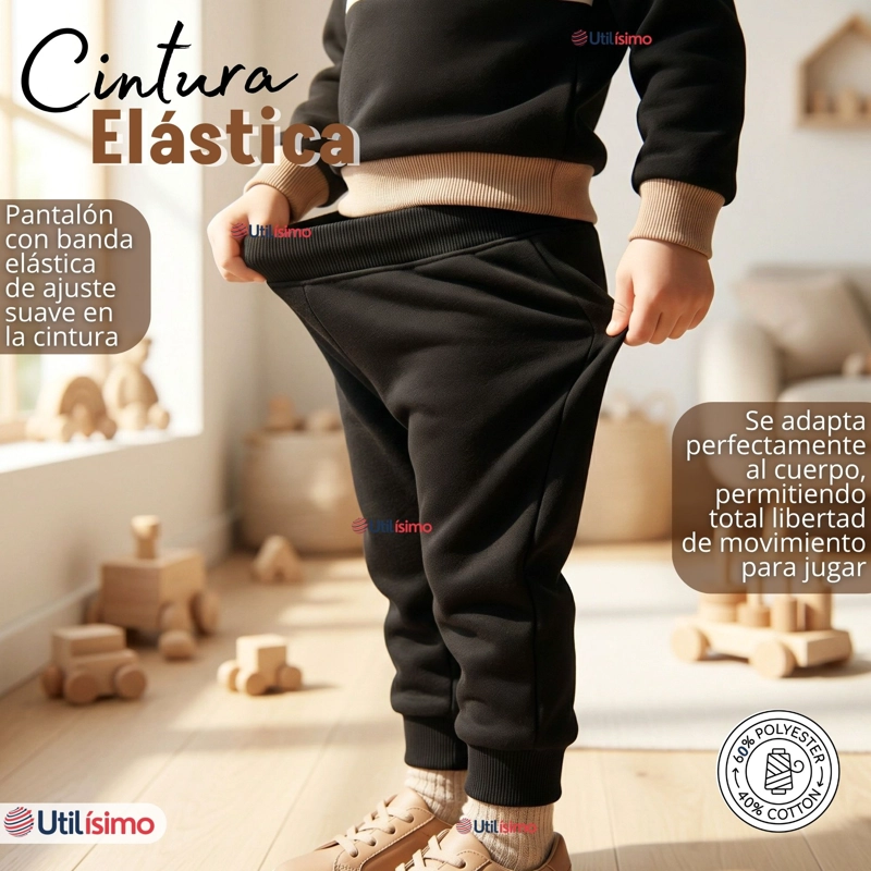 CONJUNTO 2 PIEZAS BUZO PANTALON Y POLERON CON CAPUCHA NEGRO NIÑO - 9