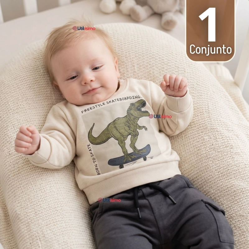CONJUNTO BUZO POLERON 2 PIEZAS BEBE NIÑO DINO STREET - 1