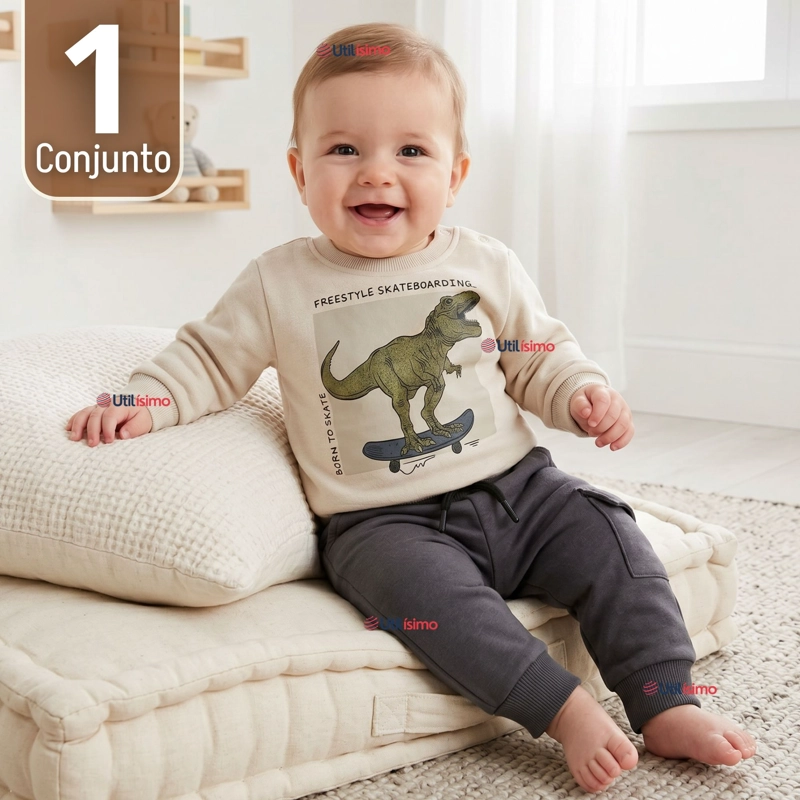 CONJUNTO BUZO POLERON 2 PIEZAS BEBE NIÑO DINO STREET - 1