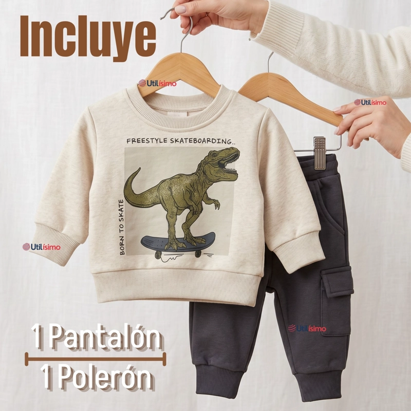 CONJUNTO BUZO POLERON 2 PIEZAS BEBE NIÑO DINO STREET - 2