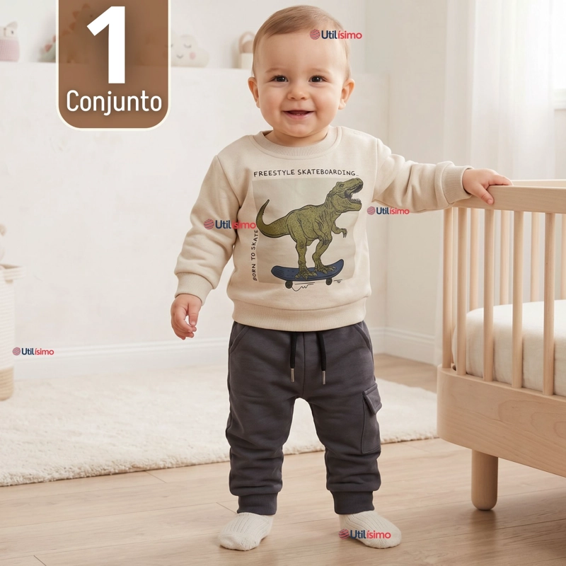 CONJUNTO BUZO POLERON 2 PIEZAS BEBE NIÑO DINO STREET - 1