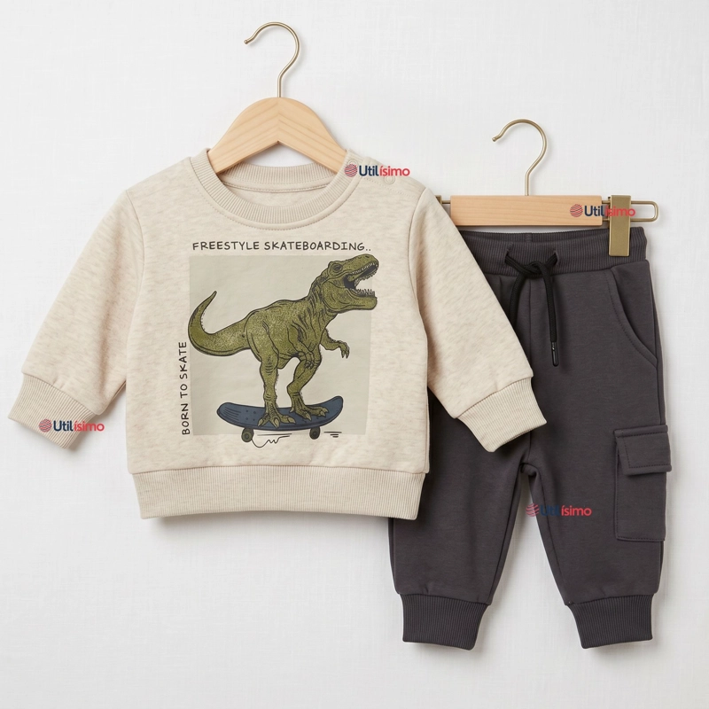 CONJUNTO BUZO POLERON 2 PIEZAS BEBE NIÑO DINO STREET - 1