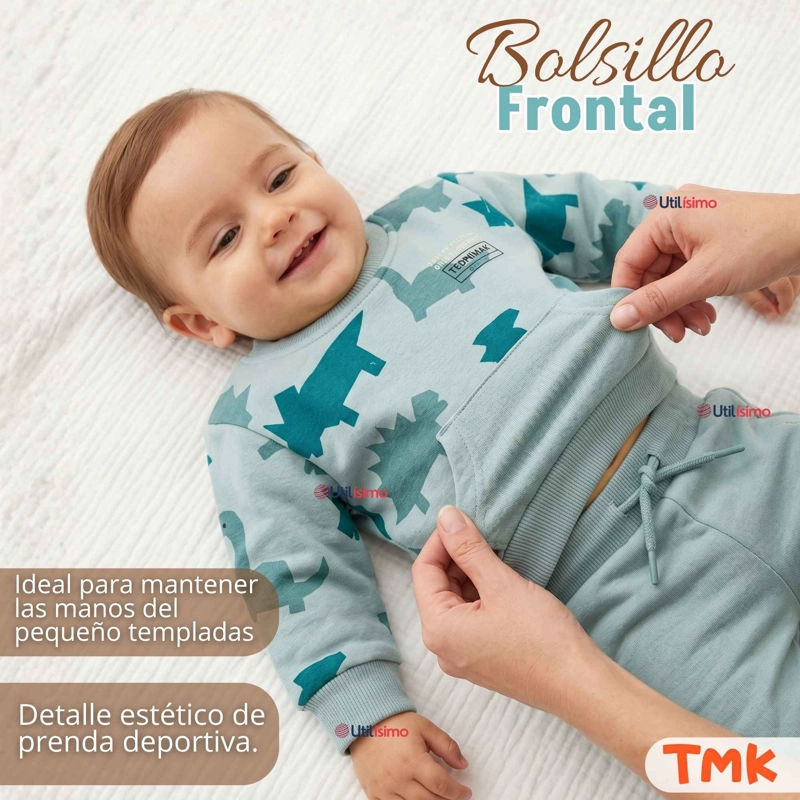 CONJUNTO BUZO POLERON 2 PIEZAS BEBE NIÑO ESTAMPADO DINOSAUR - 7