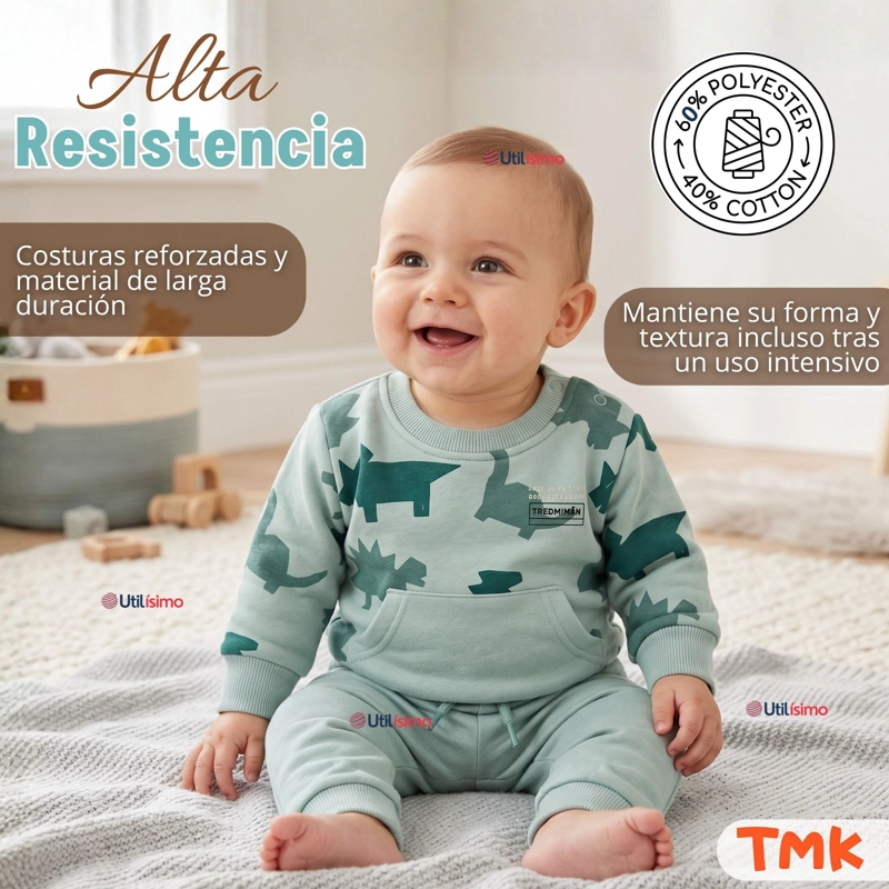 CONJUNTO BUZO POLERON 2 PIEZAS BEBE NIÑO ESTAMPADO DINOSAUR - 8